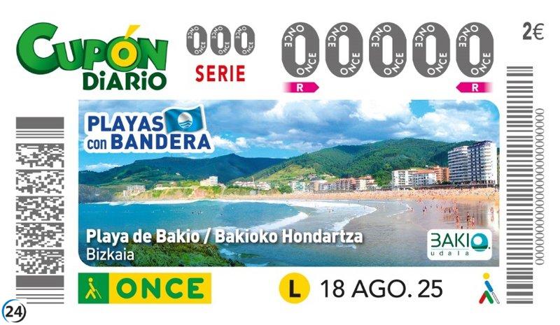 La playa de Bakio protagoniza el cupón de la ONCE de esta semana en la serie 'Playas con bandera'.