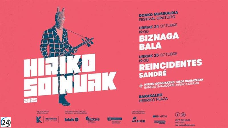Reincidentes, Biznaga, Bala y Sandré se presentan sin costo en el festival Hiriko Soinuak de Barakaldo.