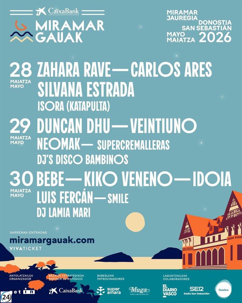 Artistas destacados como Zahara, Carlos Ares y Bebe brillarán en el CaixaBank Miramar Gauak 2026.